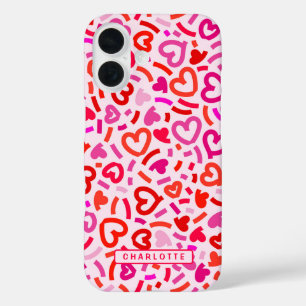 Coque Pour iPhone 16 Rouge moderne rose violet romantique Amour Motif d