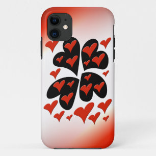 Coque iPhone 11 Rouge sur les coeurs noirs