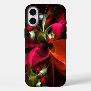 Coques iPhone 16 Plus Rouge Vert Floral Moderne Art Abstrait Motif #02