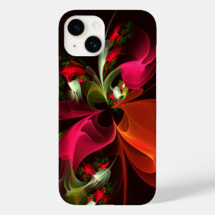 Coque Pour iPhone 14 Rouge Vert Floral Moderne Art Abstrait Motif #02
