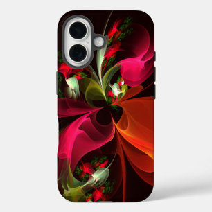 Coque Pour iPhone 16 Rouge Vert Floral Moderne Art Abstrait Motif #02