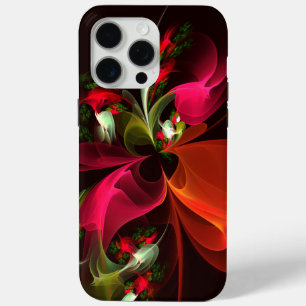 Coque iPhone 15 Pro Max Rouge Vert Floral Moderne Art Abstrait Motif #02