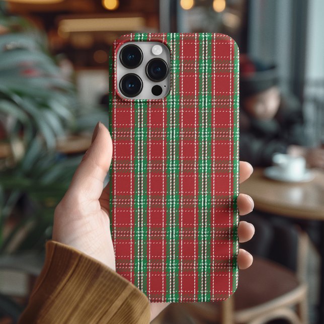 Coques Case-Mate iPhone Rouge vert Noël Plaid Motif (Red and green holiday plaid pattern phone case. )