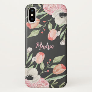 Case-Mate iPhone Case Rougissent le monogramme floral d'aquarelle rose