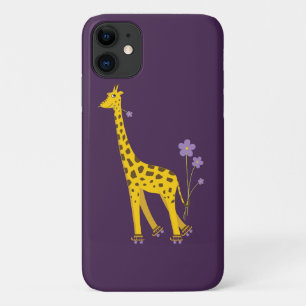 Coque iPhone 11 Rouleau violet Patinage drôle Cartoon Giraffe