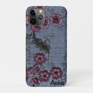 Case-Mate iPhone Case *~* Rouleaux noirs Demin Fleurs roses