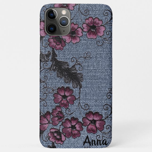 Coques Case-Mate iPhone *~* Rouleaux noirs Demin Fleurs roses (Dos)