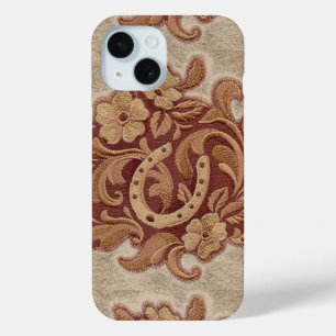 Coque Pour iPhone 15 roux à cheval rustique western country floral cowb