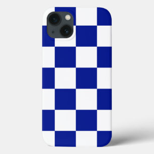 iPhone 13 Case Royal Blue et White À damiers Motif