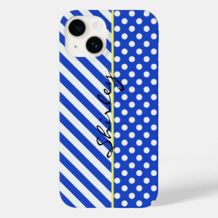 Coque Pour iPhone 14 Royal Blue Pois and Stripes par ShirleyTaylor