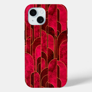 Coque Pour iPhone 15 Royal Red and Gold Art Déco Motif