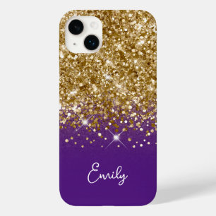 Coque Pour iPhone 14 Plus Royal Violet et Or Paillettes Glamour
