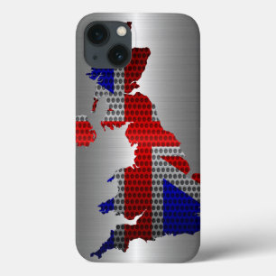 iPhone 13 Coque Royaume-Uni Drapeau et carte acier Trou métallique