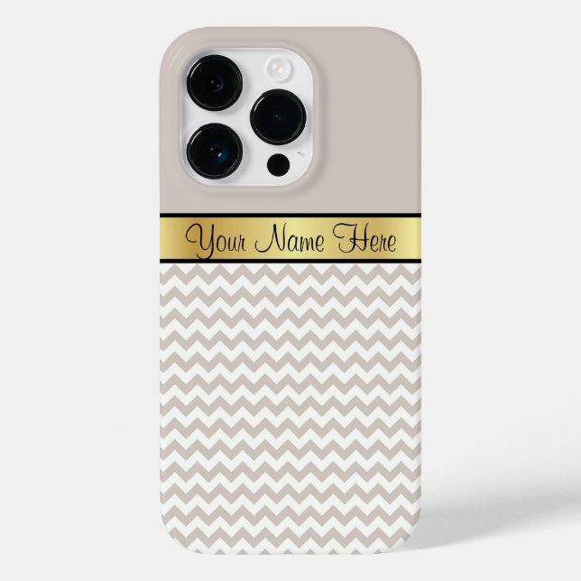 Coques Case-Mate iPhone Ruban d'or sur le sable chic gris et blanc Chevron (Verso)