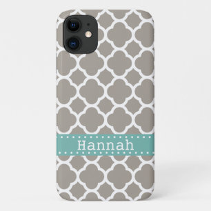 Case-Mate iPhone Case Ruban gris Quatrefoil Motif Turquoise