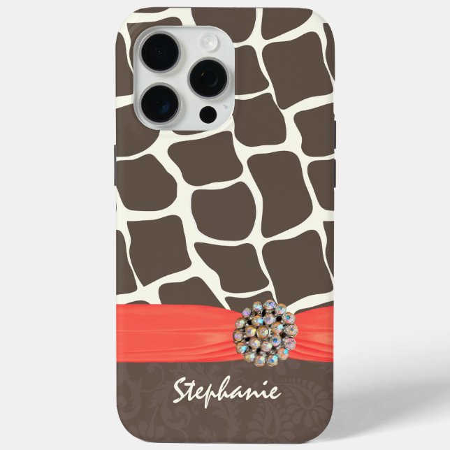 Coques Case-Mate iPhone Ruban imprimé Motif Giraffe et strass (Verso)