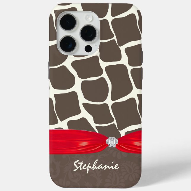Coques Case-Mate iPhone Ruban imprimé Motif Giraffe et strass (Verso)