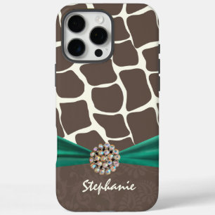 iPhone 16 Pro Max Case Ruban imprimé Motif Giraffe et strass