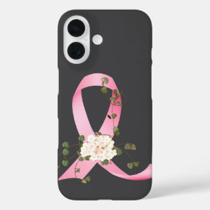 Coque Pour iPhone 16 Ruban rose avec lierre sur gris