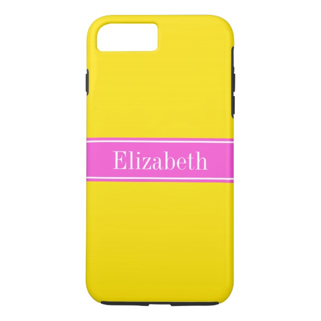 Coques Case-Mate iPhone Ruban rose chaud jaune uni Nom Monogramme (Dos)