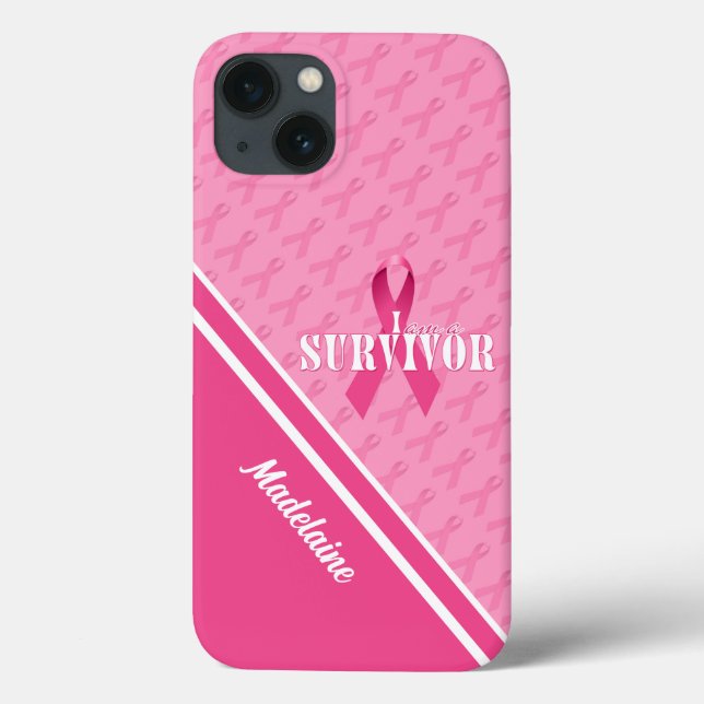 Coques Case-Mate iPhone Ruban rose Personnalisé Cancer du sein Survivant (Verso)