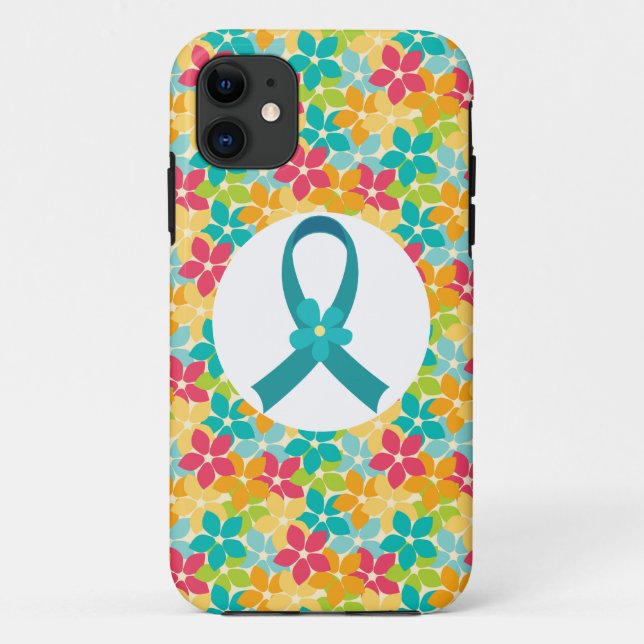Coques Case-Mate iPhone Ruban turquoise de conscience de Cancer ovarien (Dos)