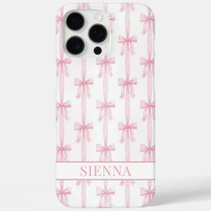 Coques iPhone 16 Pro Max Rubans Coquette Rose Monogrammés Rayés