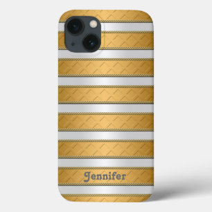 iPhone 13 Case Rubans personnalisés rayures dorées Art