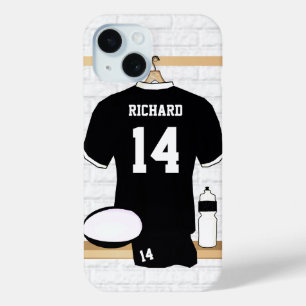 Coque Pour iPhone 15 Rugby personnalisé Jersey noir et blanc