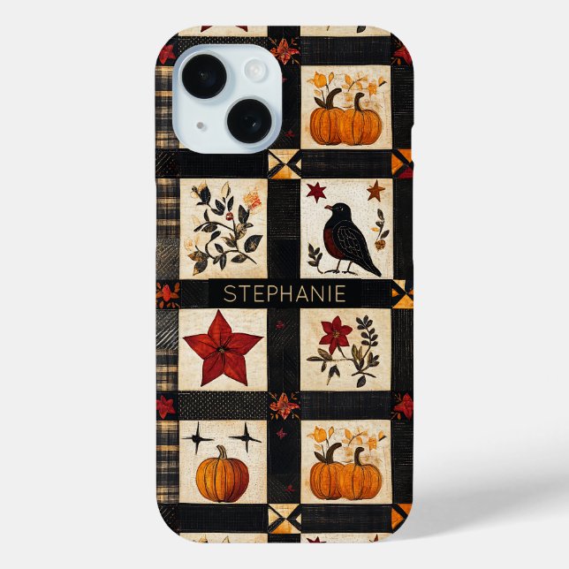 Coques Case-Mate iPhone Rustic Fall Quilt Motif | Patchwork agricole (Verso)