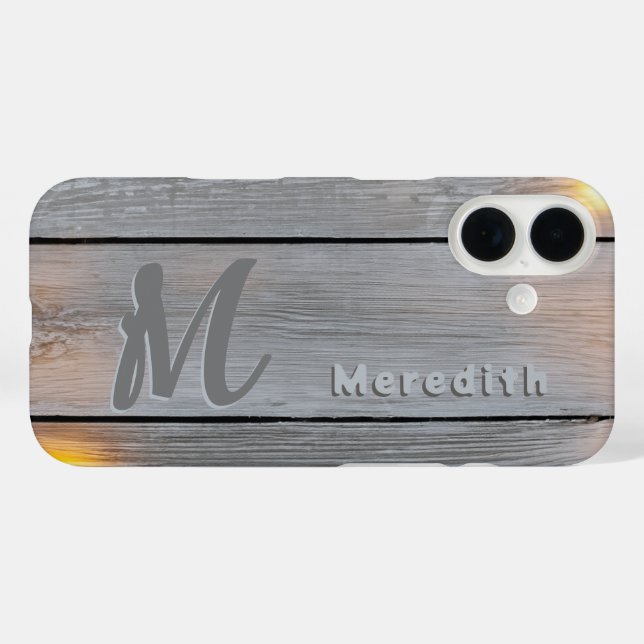 Coques Case-Mate iPhone Rustic Grange Wood Elegance Nom du pays Monogramme (Verso (horizontal))