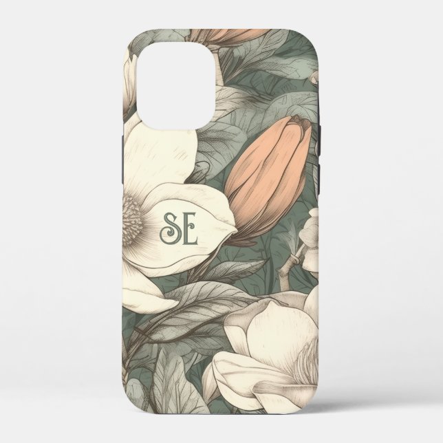 Coques Case-Mate iPhone Rustic Magnolias Painted Initials Floral Botanical (Verso)