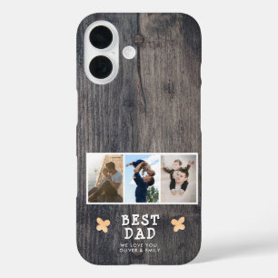 Coque Pour iPhone 16 Rustic Wood Best Papa 3 Photo Collage Garde-photos
