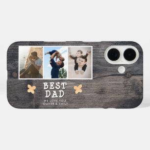 Coque Pour iPhone 16 Rustic Wood Best Papa 3 Photo Collage Garde-photos