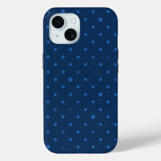 Coque Pour iPhone 15 Rustique Élégant Bleu & Étoiles Noires
