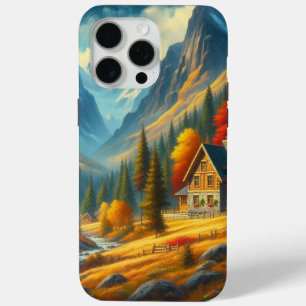 Coque iPhone 15 Pro Max Rustique, Gîte de montagne d'automne & rivière
