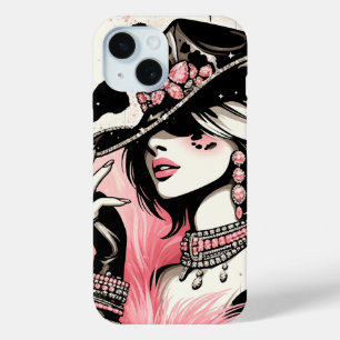 Coque Pour iPhone 15 Rustique Glam Cowgirl rose étincelante Cowhide Imp