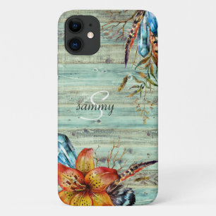 Case-Mate iPhone Case Rustique Ouest Turquoise Boho Floral Monogramme
