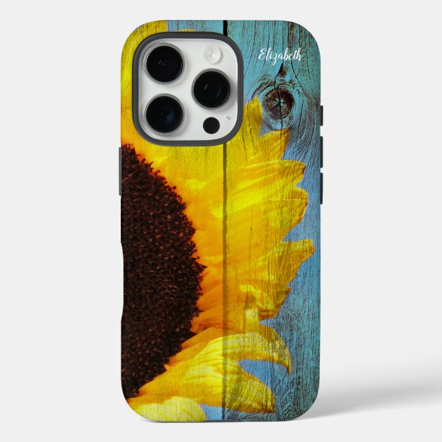 Coques Case-Mate iPhone Rustique Tournesol Turquoise bois personnalisé (Verso)
