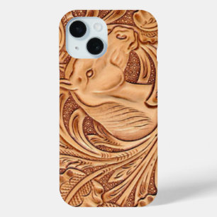 Coque Pour iPhone 15 rustique western country cuir cheval équestre