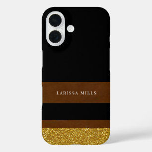 Coque Pour iPhone 16 Sa classe moderne Brown Gold Black