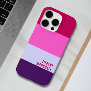 Coques iPhone 16 Pro Sac fourre-tout Motif à rayures roses et violettes