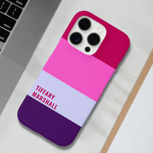 Coques iPhone 16 Pro Sac fourre-tout Motif à rayures roses et violettes