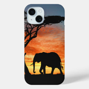 Coque Pour iPhone 15 Safari africain coloré Sunset Elephant Silhouette