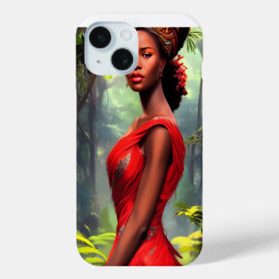 Coque Pour iPhone 15 Safari Queen : Majestic Africaine Plumes rouges