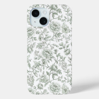Coque Pour iPhone 15 Sage Green Floral Vintage Toile Pattern 