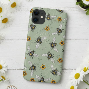 Case-Mate iPhone Case Sage Green Honeybee et Motif de fleurs