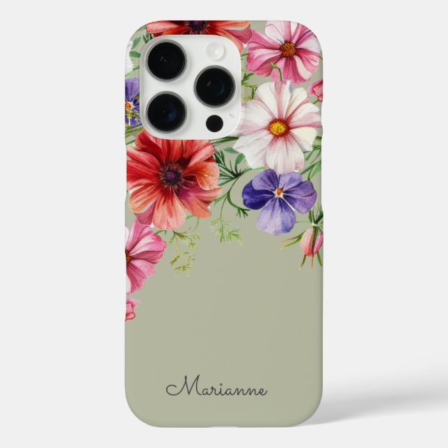 Coques Case-Mate iPhone Sage Green Nom Floral Personnalisé (Verso)