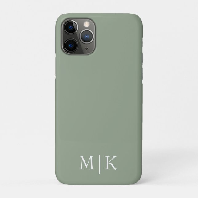 Coques Case-Mate iPhone Sage vert et blanc | Monogramme moderne (Dos)