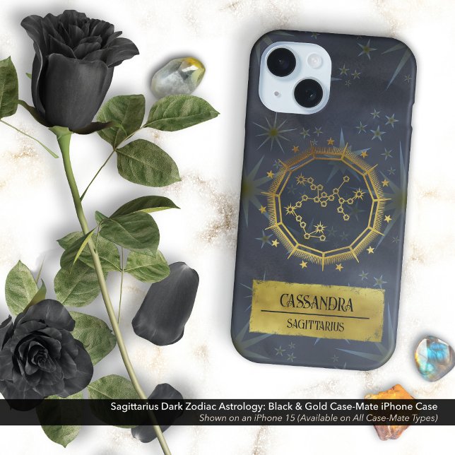 Coques Case-Mate iPhone Sagittarius Dark Zodiac Astrologie : Noir & Or (Sagittarius Dark Zodiac & Astrology Black & Gold Case-Mate iPhone Case Personalized with Your Name)